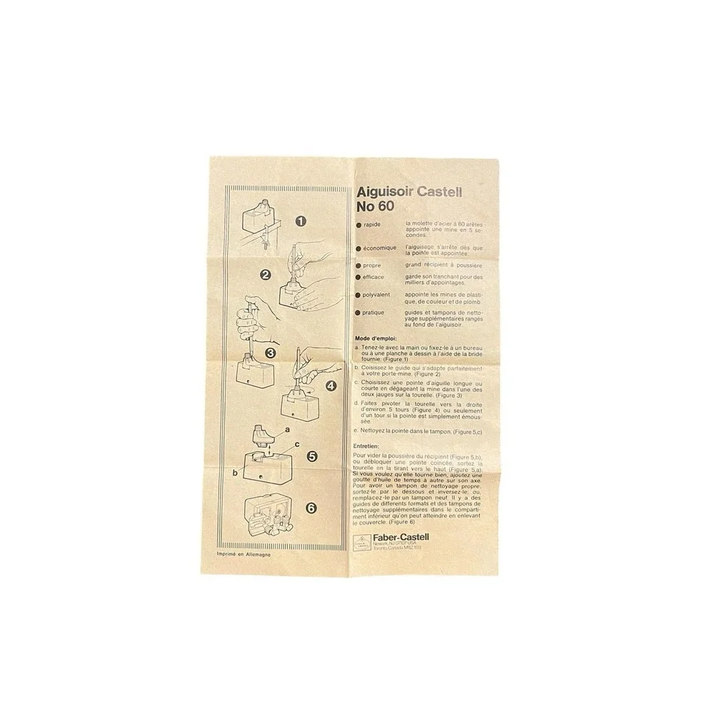 Vintage Faber Castell Lead Pointer No 60 Instruction Sheet- Printed In Germany